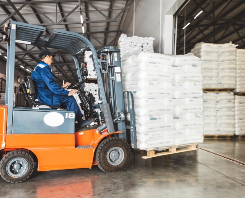 Side view of forklift material handling